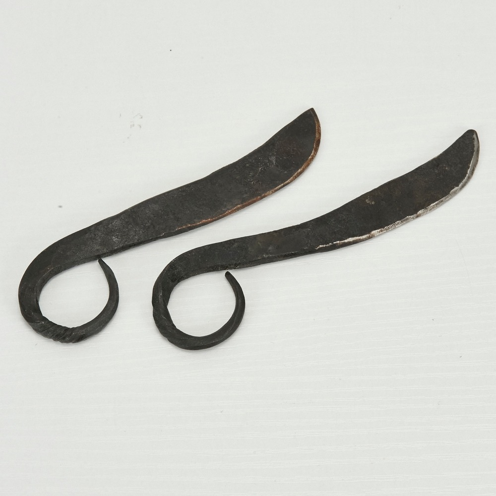 Primitive Knife Set‎ 2pc Small Black Hand Forged Iron Ring Handle 4.5in